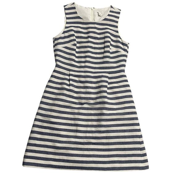 J. Crew Sheath Dress Striped Pleated Sleeveless Womens Size 4 Navy White - Picture 1 of 10